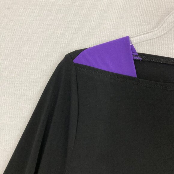 Susan Graver Black Purple Color Block 3/4 Sleeve Liquid Knit Stretch Top Large - Picture 3 of 8